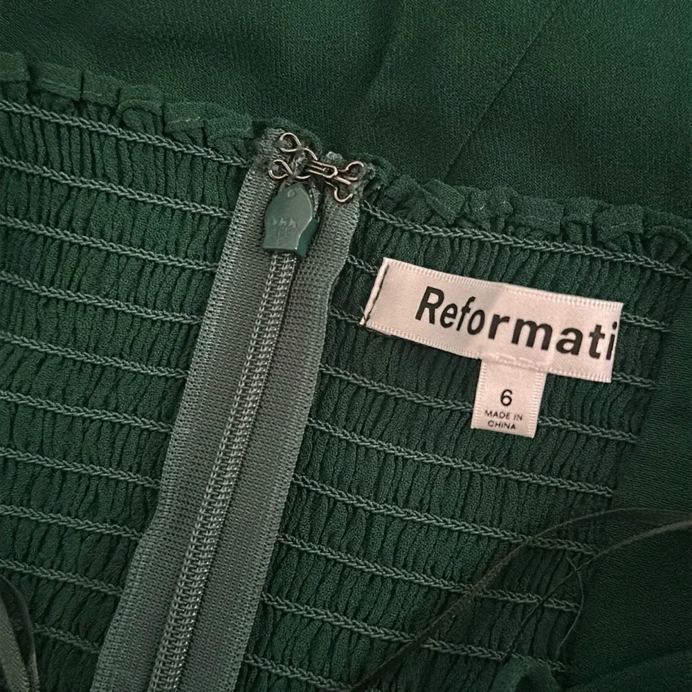 NEW Reformation Juliette Dress in Emerald Dark Green Side Slit | size 6 - Picture 7 of 11